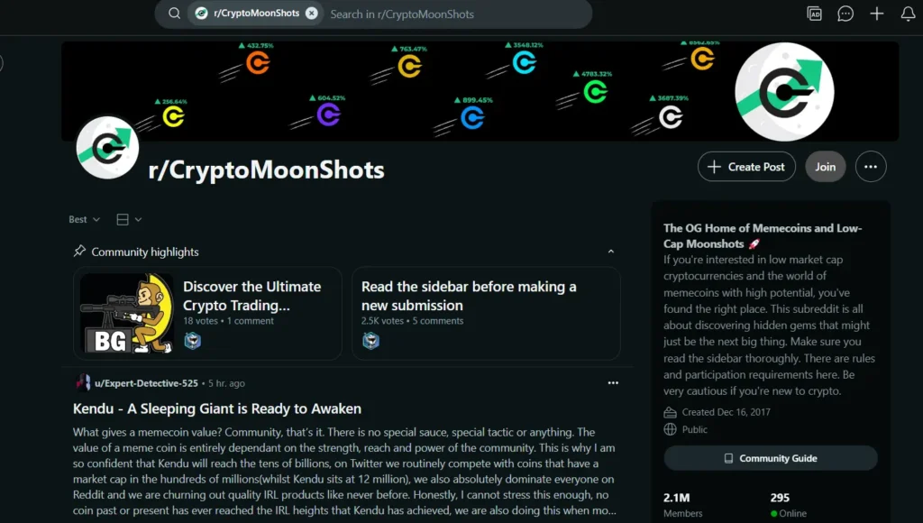 Subreddits r/CryptoMoonShots